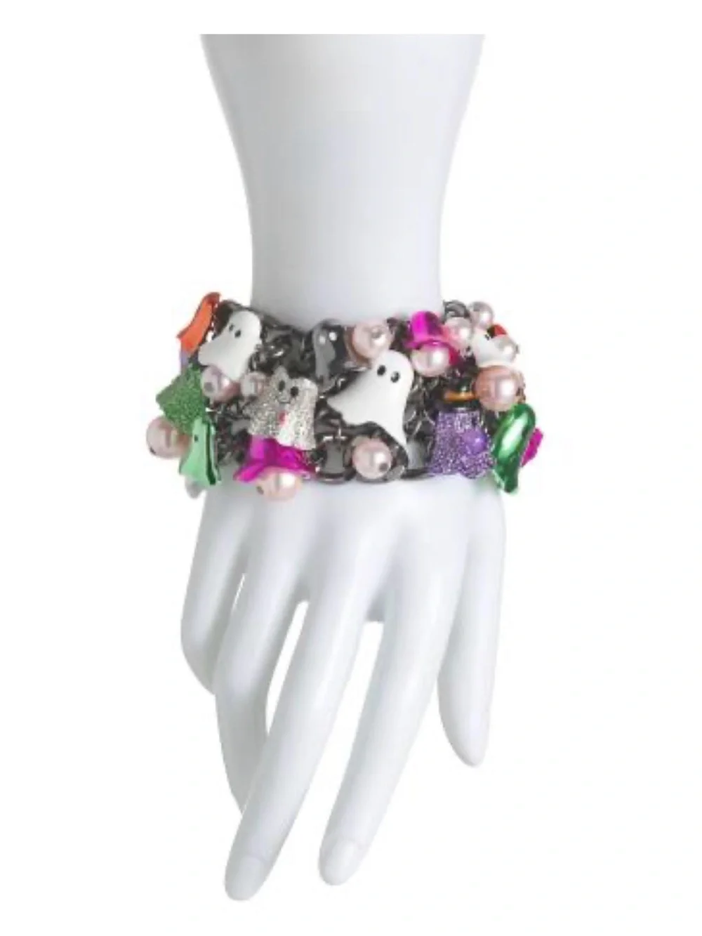 Betsey Johnson Multi-Color Ghost Charm Bracelet with Pink Pearls